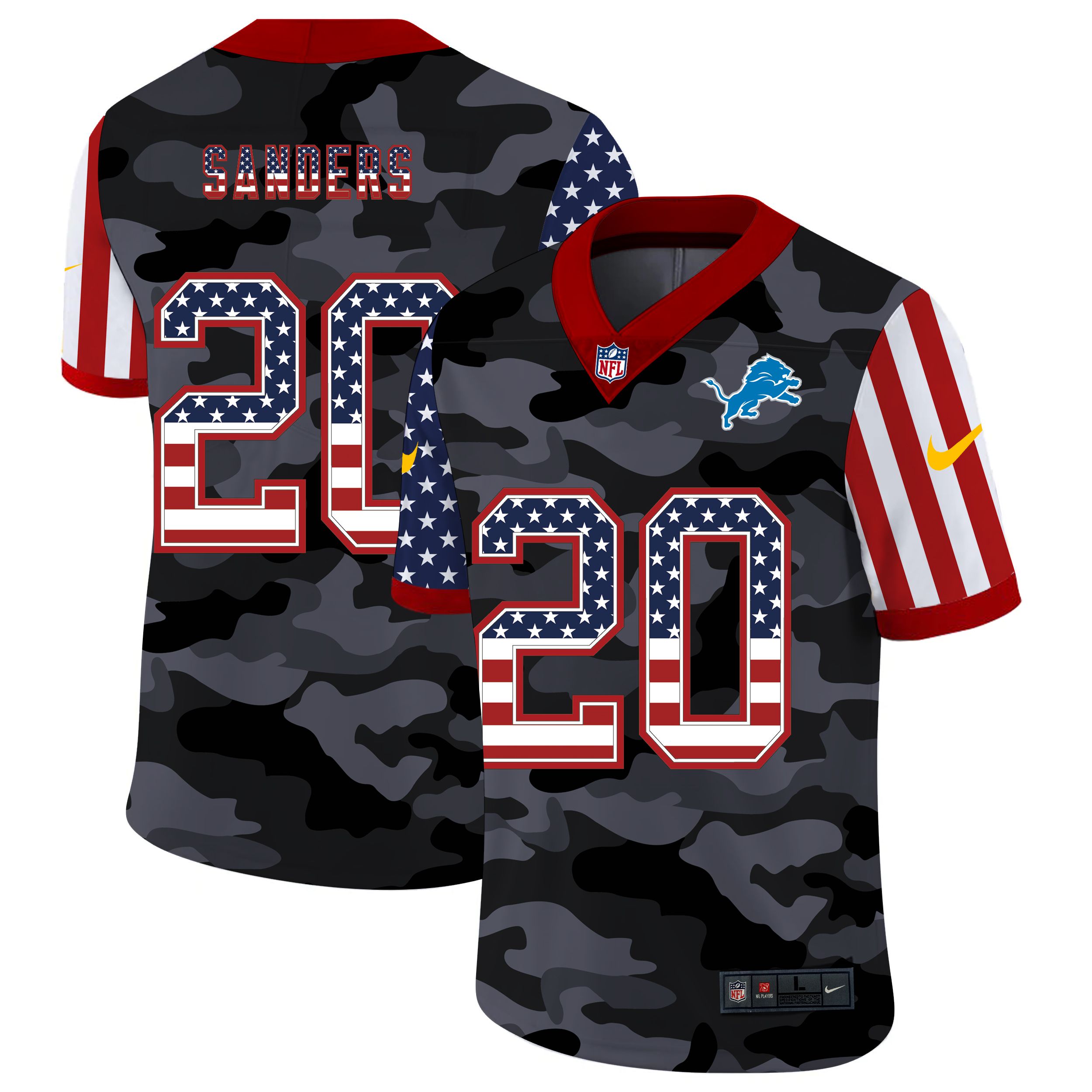 Men Detroit Lions #20 Sanders 2020 Nike USA Camo Salute to Service Limited NFL Jerseys->detroit lions->NFL Jersey